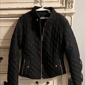 Love Tree Black Puffer Jacket with Quilted Design
